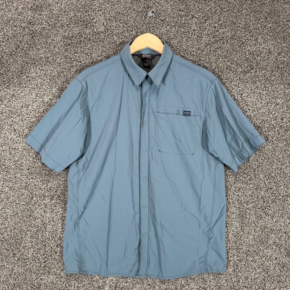 Outdoor Research Astroman Shirt Mens L Blue Nylon Stretch Snap Button Up